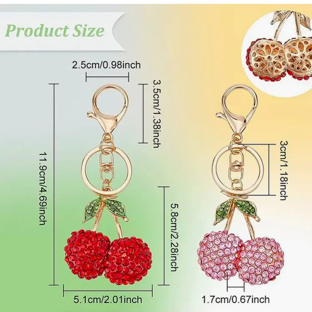 🍒 PINK OR RED Designer-Inspired Rhinestone Cherries Keychain/ Purse/Bag Charm